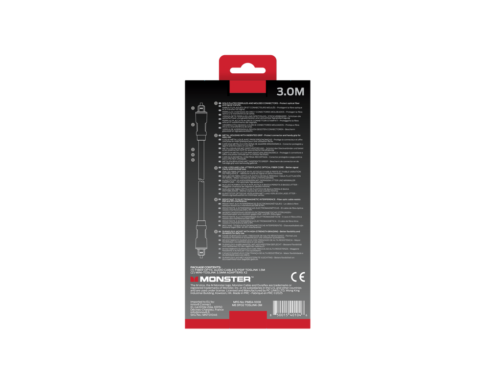 MONSTER ESSENTIALS CABLE AUDIO FIBRE OPTIQUE S/PDIF TOSLINK 3M