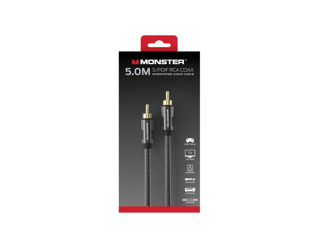 MONSTER ESSENTIALS CABLE AUDIO SUBWOOFER RCA MALE VERS RCA MALE 5M