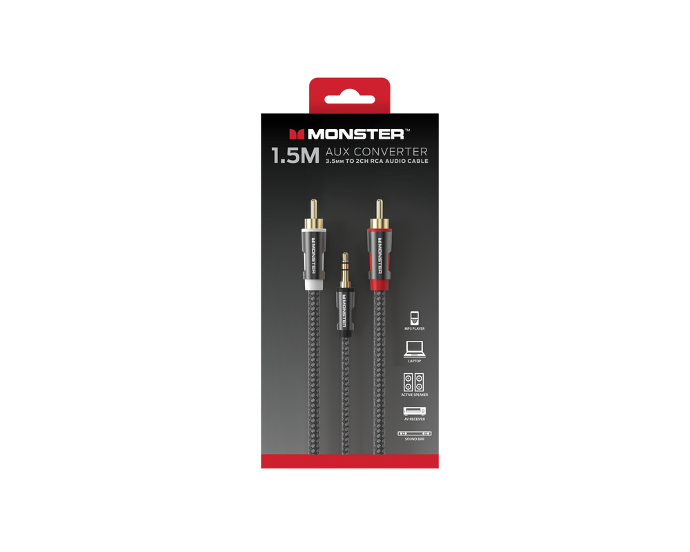 MONSTER ESSENTIALS CABLE AUDIO INTERCO JACK 3,5MM VERS 2RCA MALE 1,5M