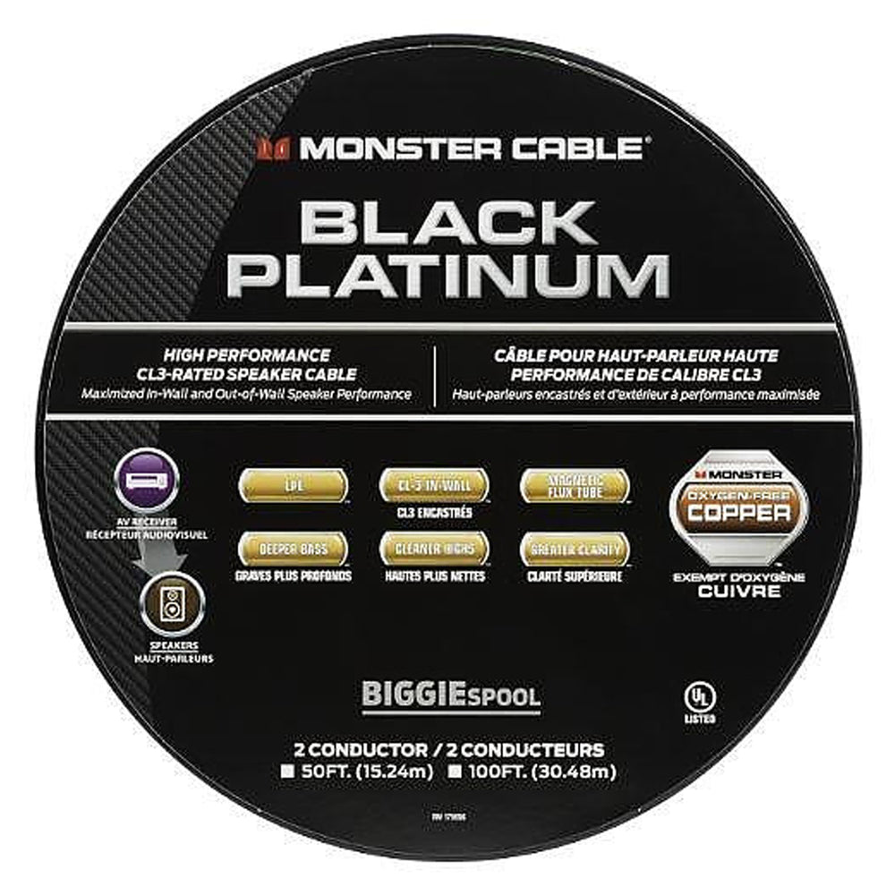 MONSTER BLACK PLATINUM BOBINE CABLE ENCEINTES 30.48M TRANSPARENT
