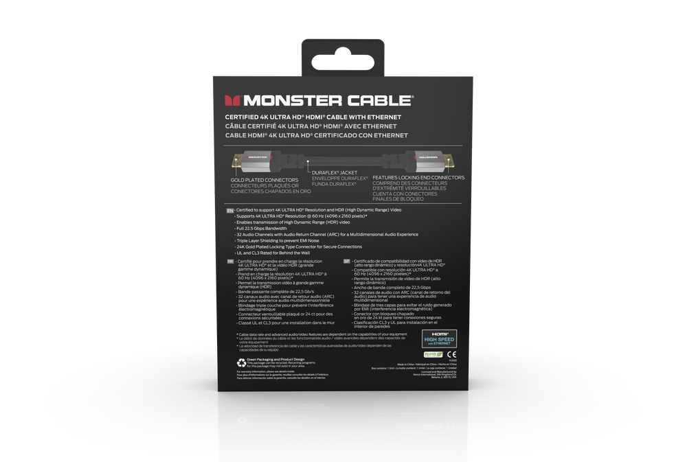 MONSTER CABLE HDMI ESSENTIALS UHD 4K HDR 22.5GBPS 3,60M